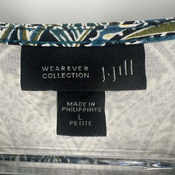 J Jill Wearever Collection Dress Petite Large Blue Paisley Jersey Knit Office - Picture 11 of 13